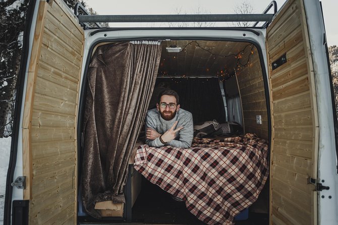 Ford Transit AWD Camper van rental in Georgia - Cooking with the built-in kitchen